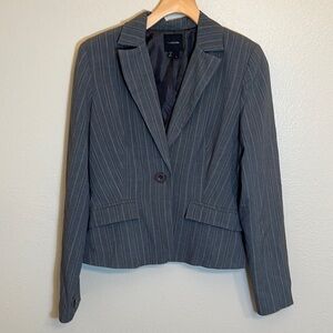 MY Michelle Juniors Gray Striped Blazer Suit Jacket